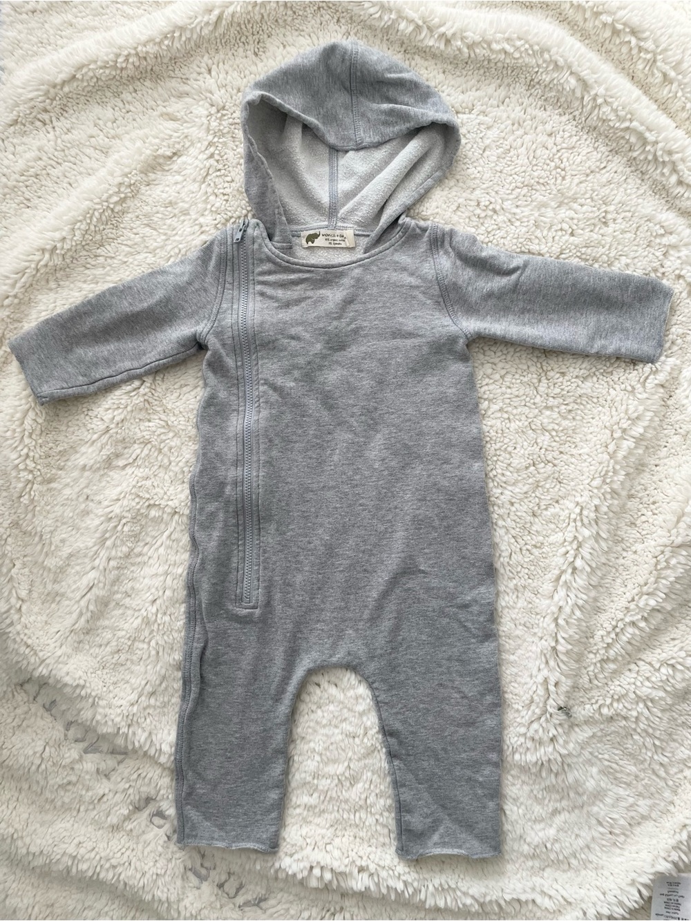 Monica + Andy Hooded Moto Romper Organic Cotton Gray 6-9M